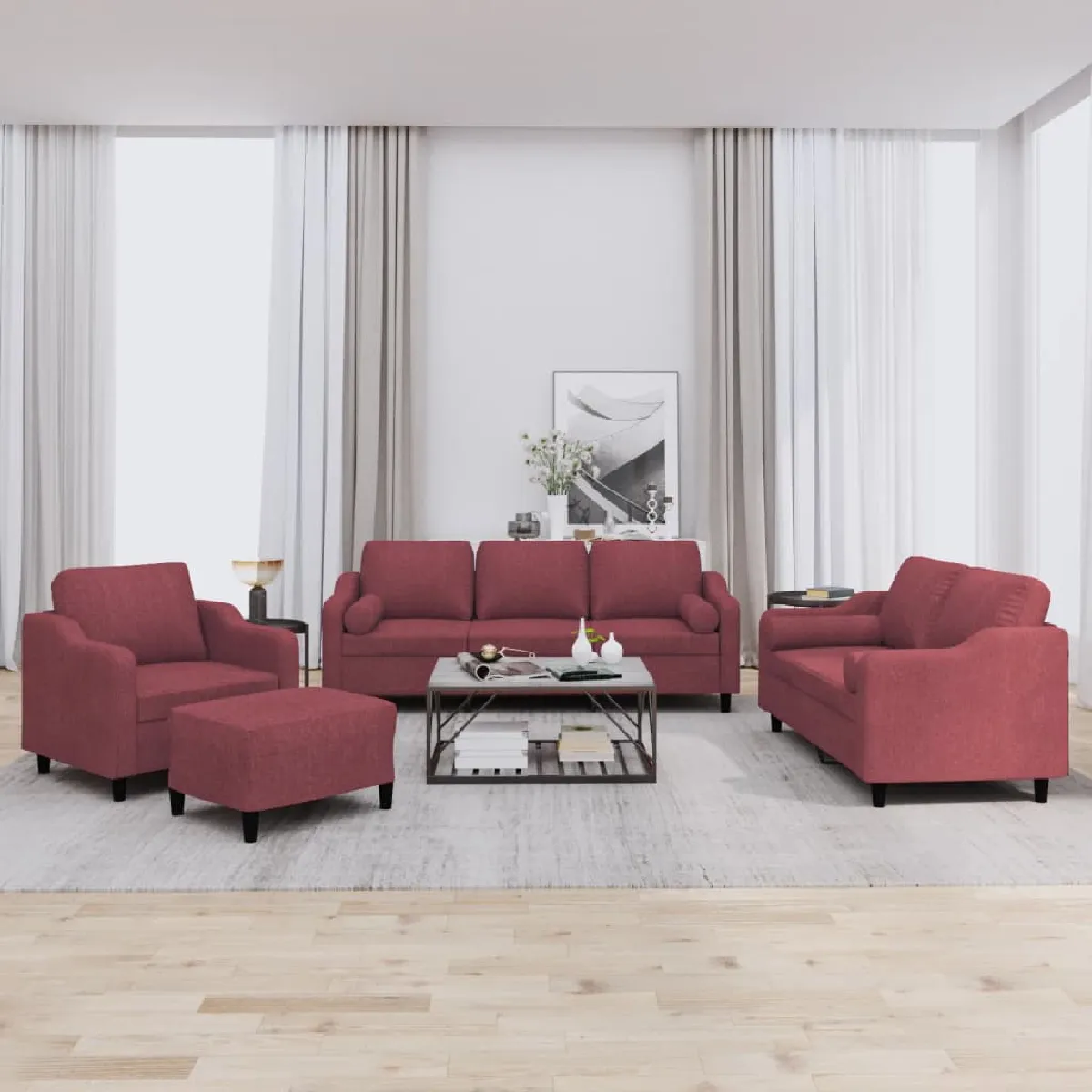 Vidaxl Rouge Ensemble De Canapés 4 Pcs - Bordeaux