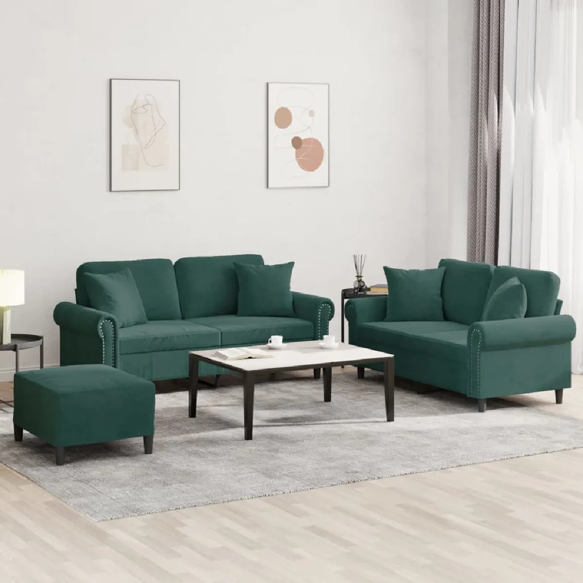 Vidaxl Vert Canapé Avec Repose-Pied - Foncé