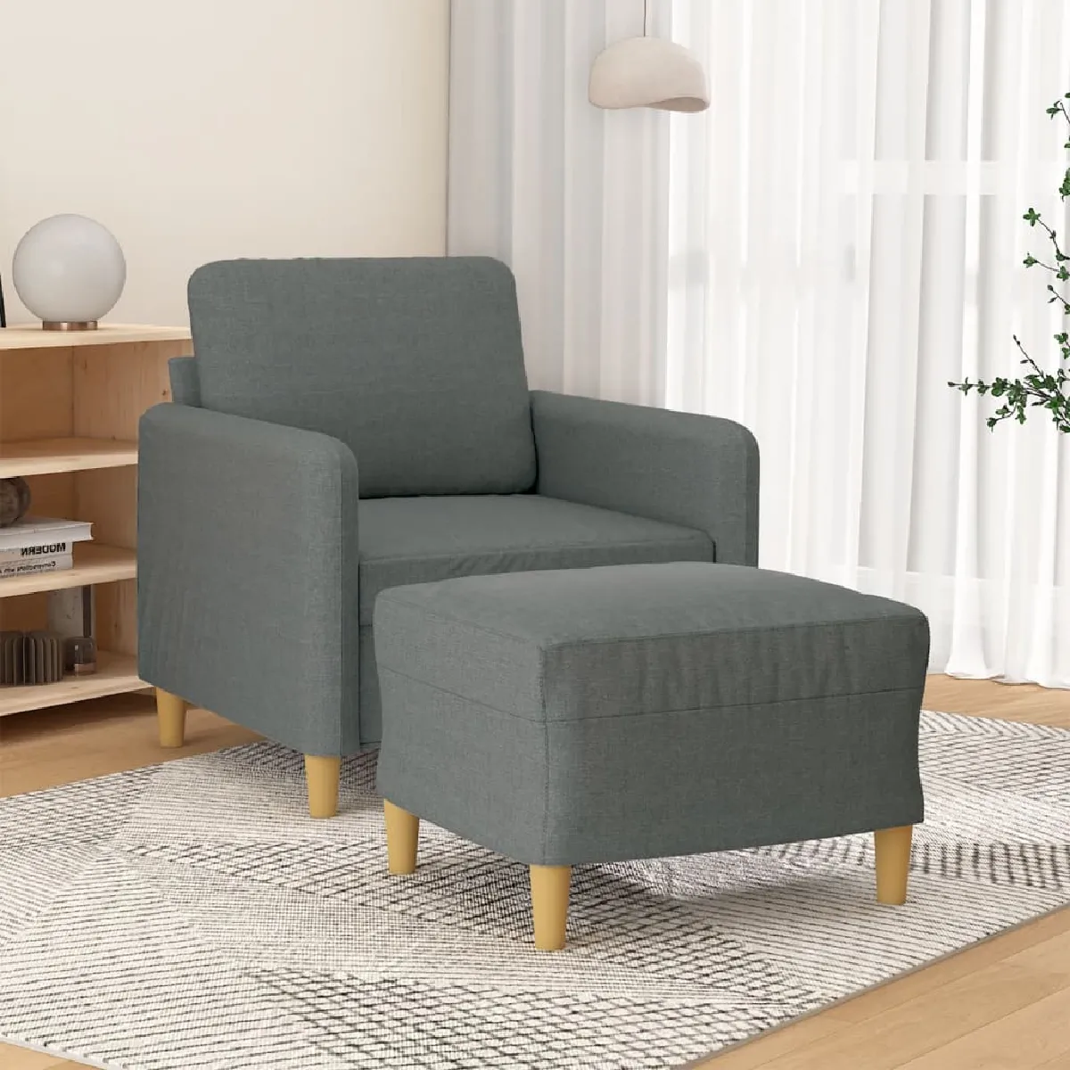 Fauteuil Vida XL - Repose-Pieds Gris Foncé