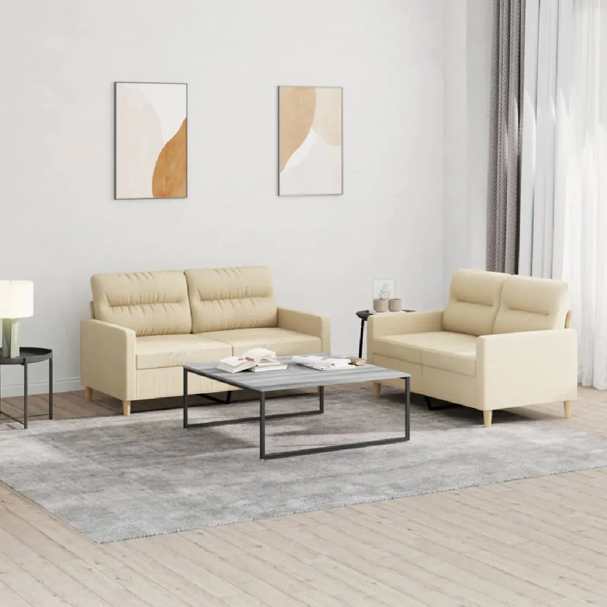 Non Communiqué Crème Ensemble De Canapés 2 Pcs Avec Coussins Tissu - Image 3