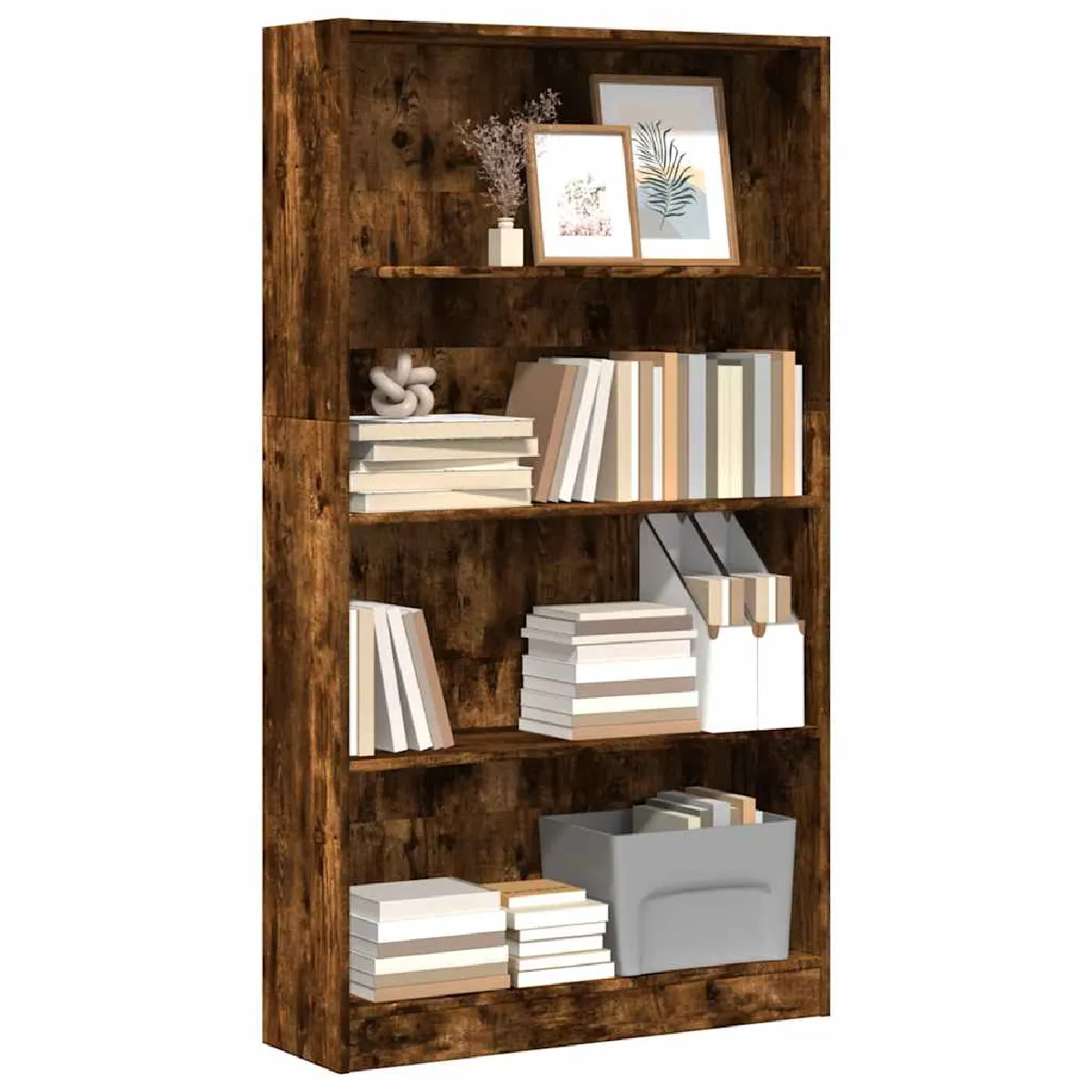 Non Communiqué Marron Vidaxl Bibliothèque Chêne Fumé 80X24x143 Cm Bois D'ingénierie857848 - Image 3