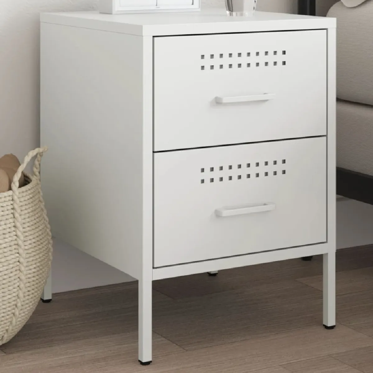 Non Communiqué Blanc Vidaxl Table De Chevet 36X39x50,5 Cm Acier, Armoire, Armoire Latérale, Support De Téléphone, Table De Chevet, Mobilier 842932 - Image 3
