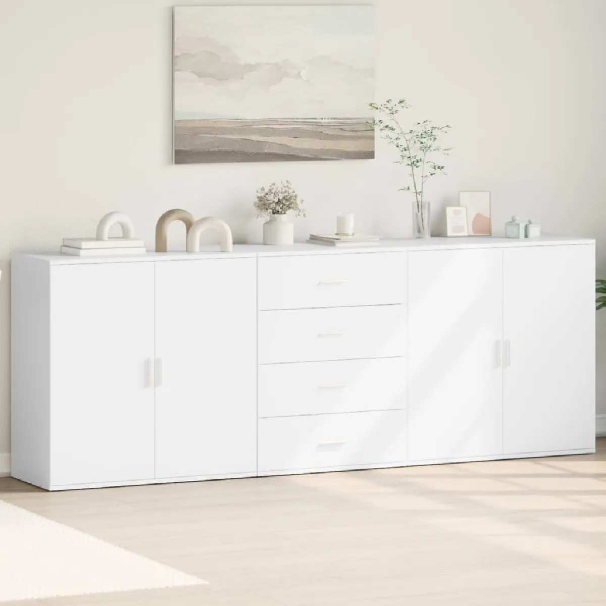 Non Communiqué Blanc Vidaxl Buffets 3 Pcs Bois D'ingénierie, Armoire De Rangement, Meuble D'entrée, Meuble D'appoint, Meuble De Rangement 3276609 - Image 2