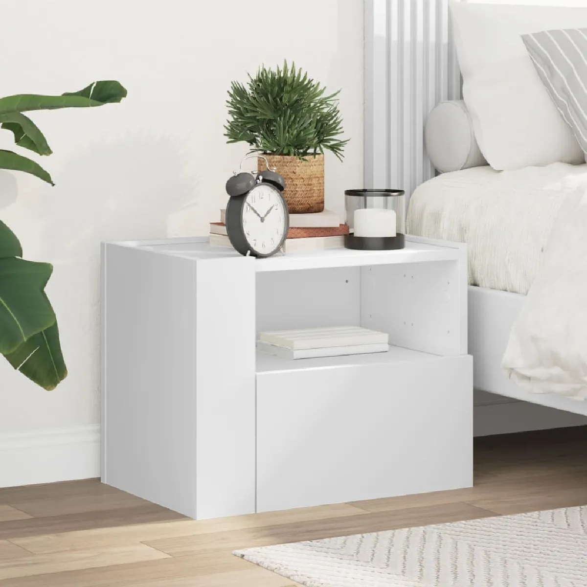 vidaXL Table de chevet murale - Blanc