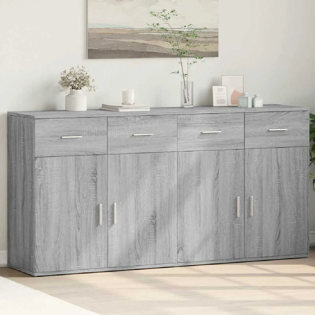VIDAXL - Buffet - Lot de 2 - Gris - 79x38x80 cm - Image 3