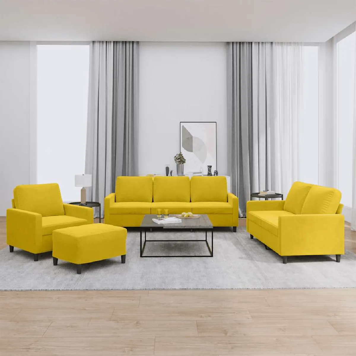 Vidaxl Jaune Ensemble Canapés 4 Pcs