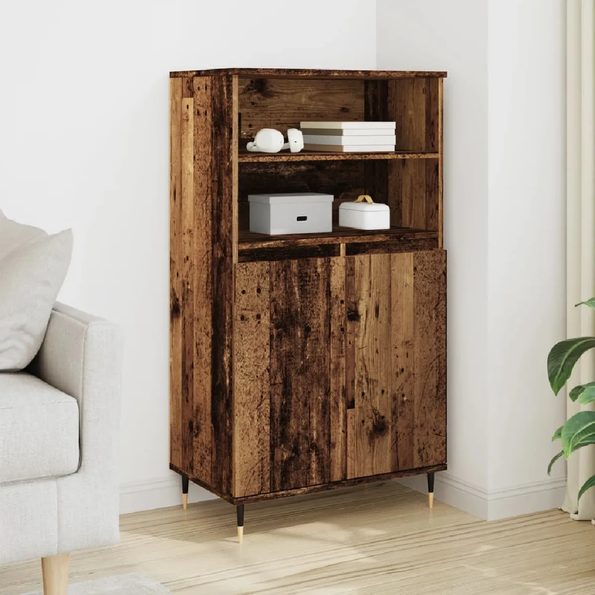Non Communiqué Marron Vidaxl Buffet Haut Vieux Bois 60X36x110 Cm Bois D'ingénierie, Armoire, Armoire De Rangement, Buffet Haut, Armoire Latérale, 857458 - Image 3