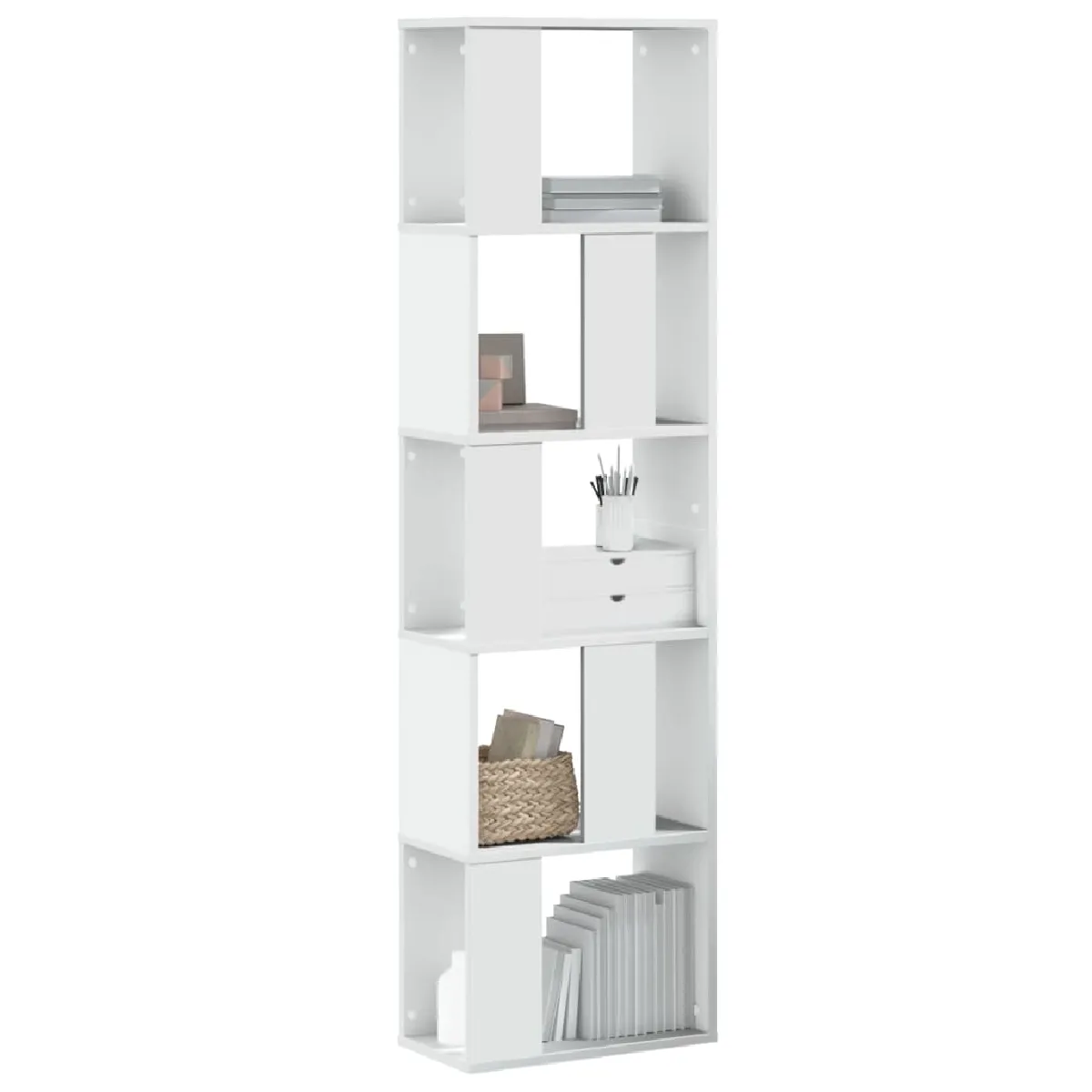 Non Communiqué Blanc Vidaxl Bibliothèque 5 Niveaux 45X23,5X162,5 Cm Bois D'ingénierie, Étagère, Étagère À Livres, Support De Livre, Armoire 852780 - Image 3