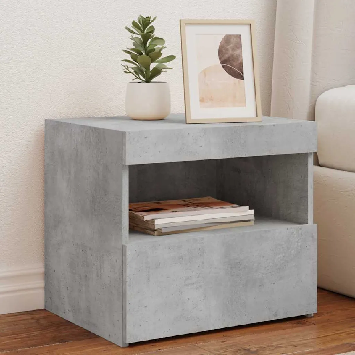 Non Communiqué Gris Vidaxl Tables De Chevet Avec Lumières Led 2 Pcs, Armoires De Lit Avec Rangement, Tables De Nuit Chambre, Moderne, Béton 836770 - Image 3