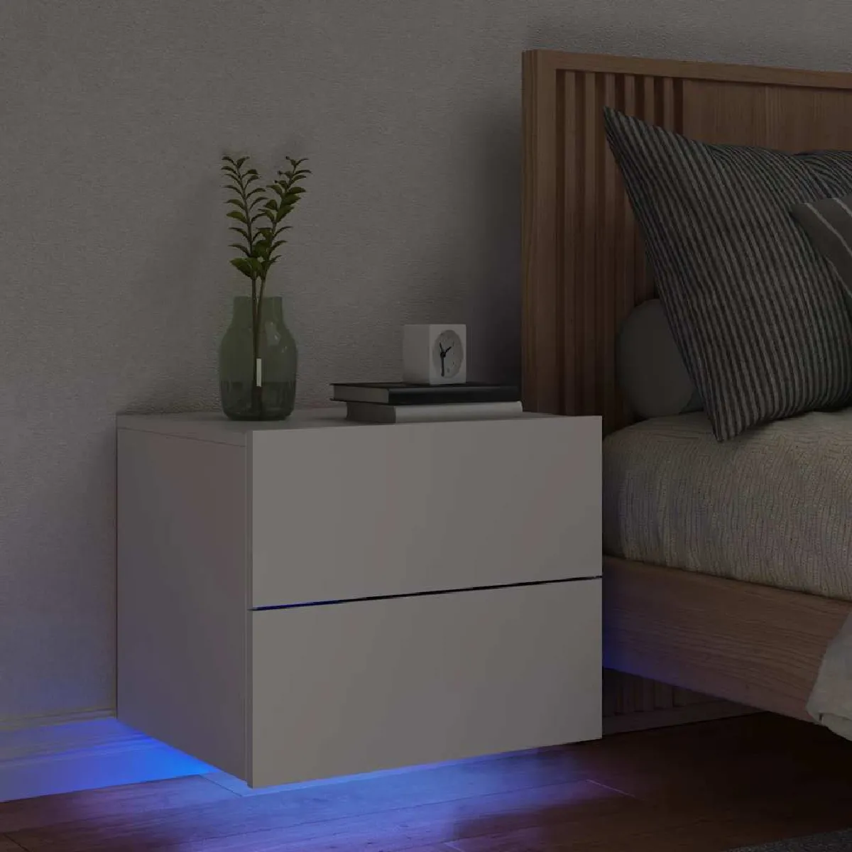 Non Communiqué Blanc Table De Chevet Murale Avec Lumières Led - Image 3