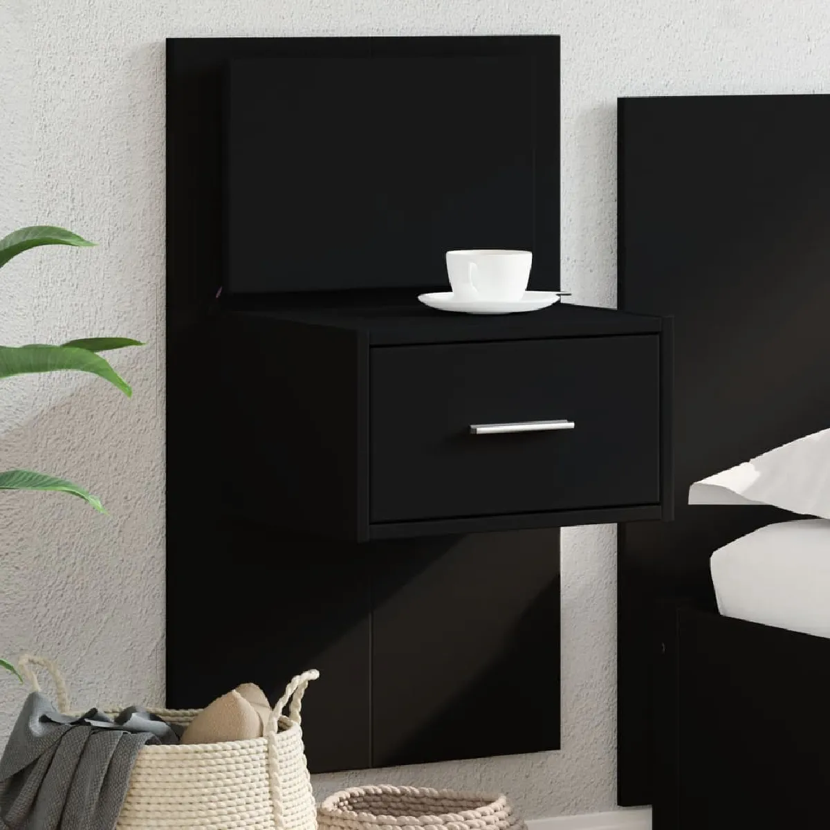Vidaxl Noir Table De Chevet Murale Led