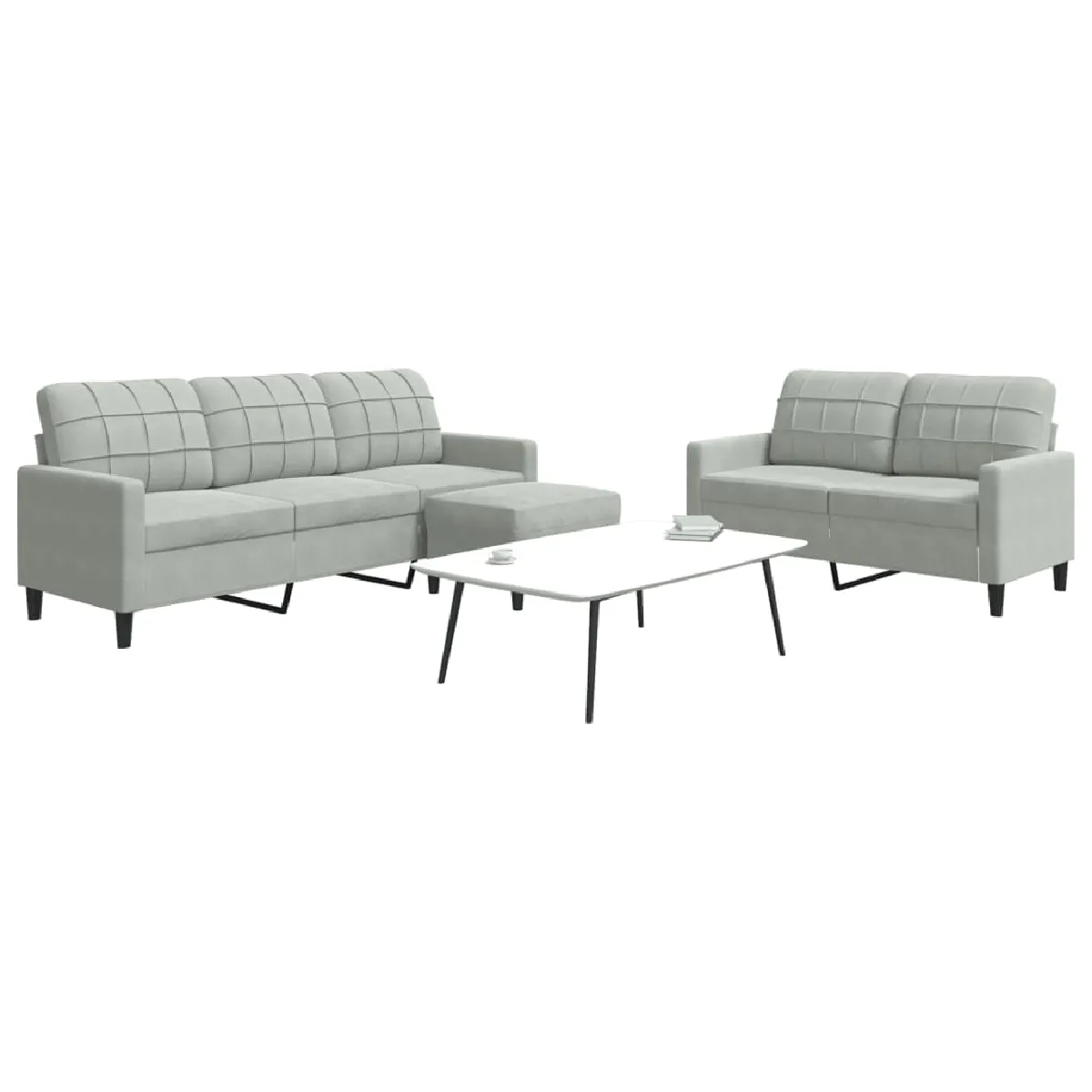 Non Communiqué Gris Clair Ensemble De Canapés 3 Pcs Avec Coussins Velours - Image 3