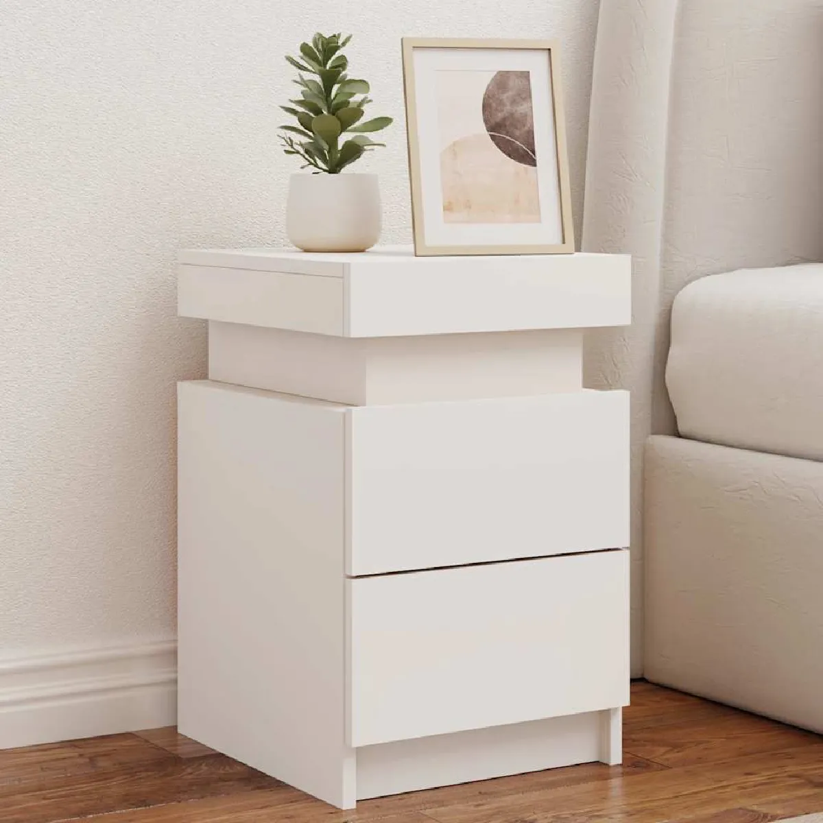VIDAXL - Table de chevet - Lot de 2 - LED - Blanc - 35x39x55 cm - Image 2