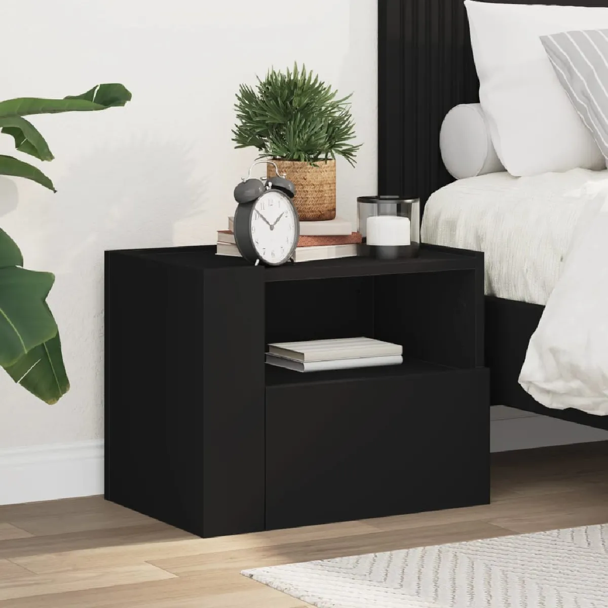 Vidaxl Noir Table De Chevet Murale