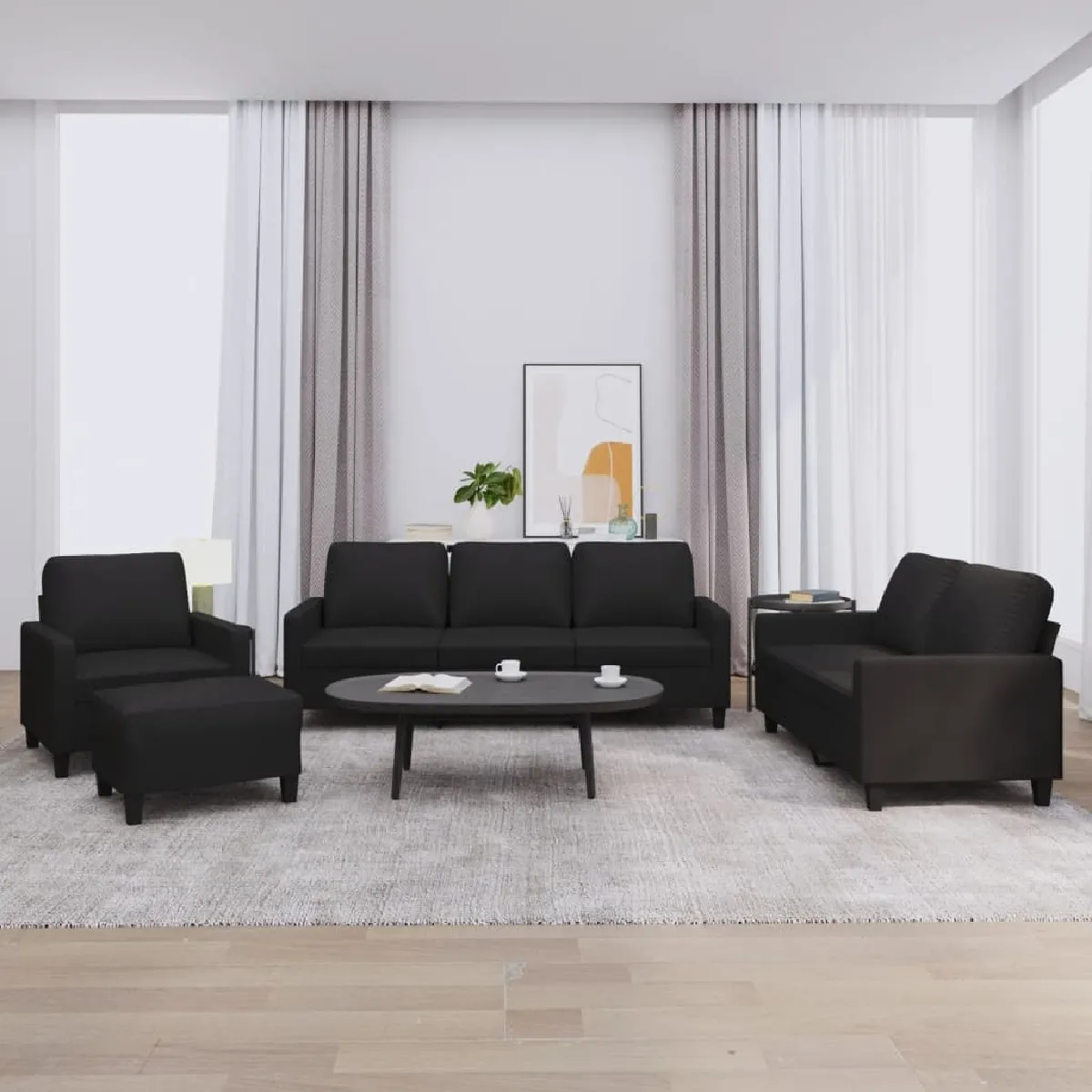 Non Communiqué Noir Vidaxl Ensemble De Canapés 4 Pcs Avec Coussins Similicuir3201403 - Image 3