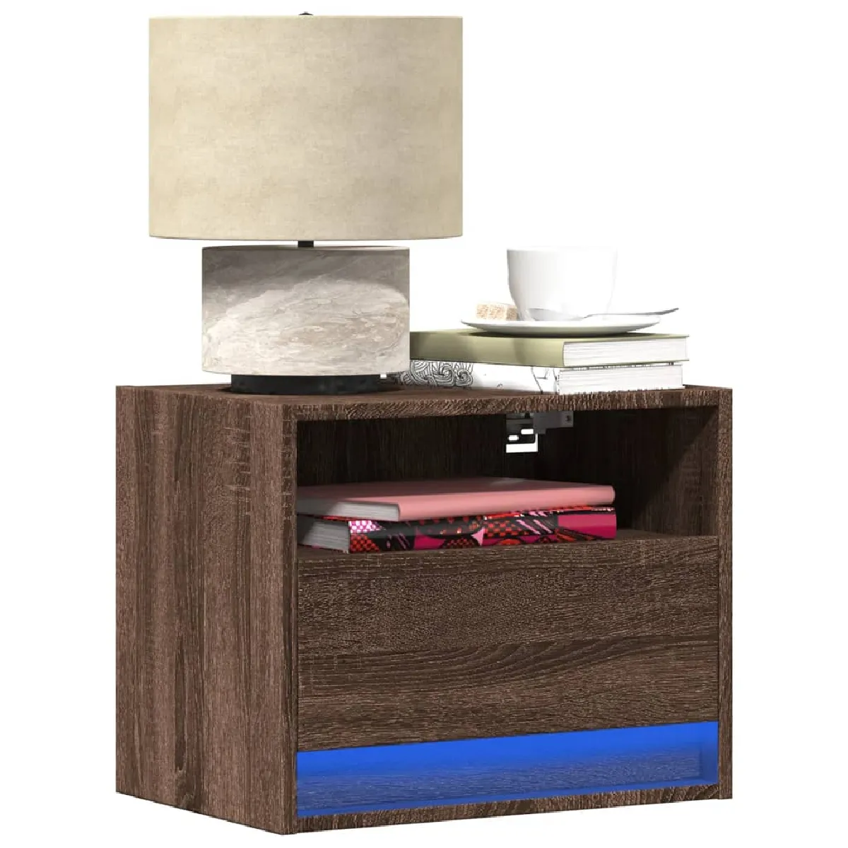vidaXL Table de chevet murale avec LED chêne