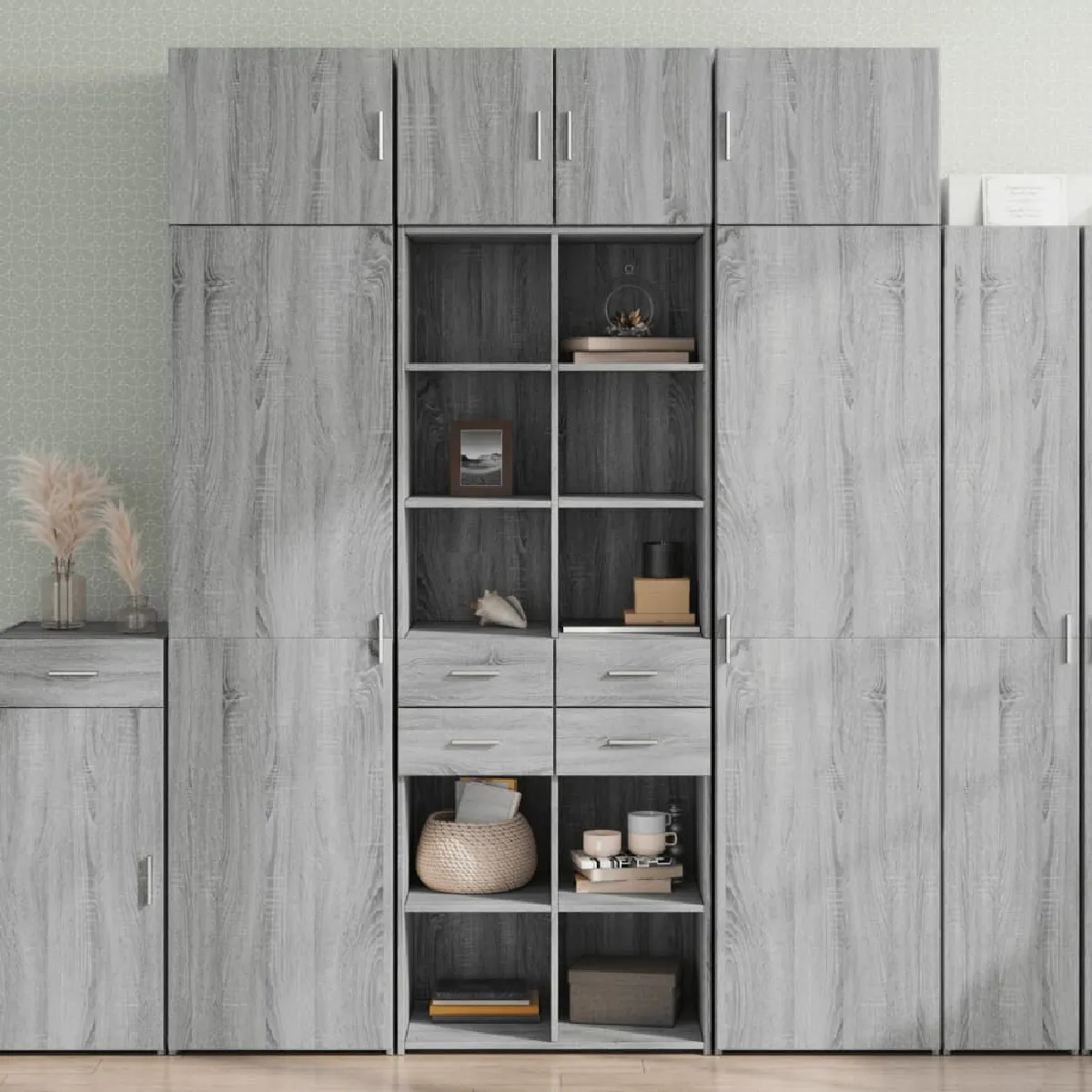 Non Communiqué Gris Vidaxl Buffet Haut Sonoma 70X42,5X185 Cm Bois D'ingénierie, Buffet, Meuble De Rangement, Armoire Haute, Armoire, 3281467 - Image 3