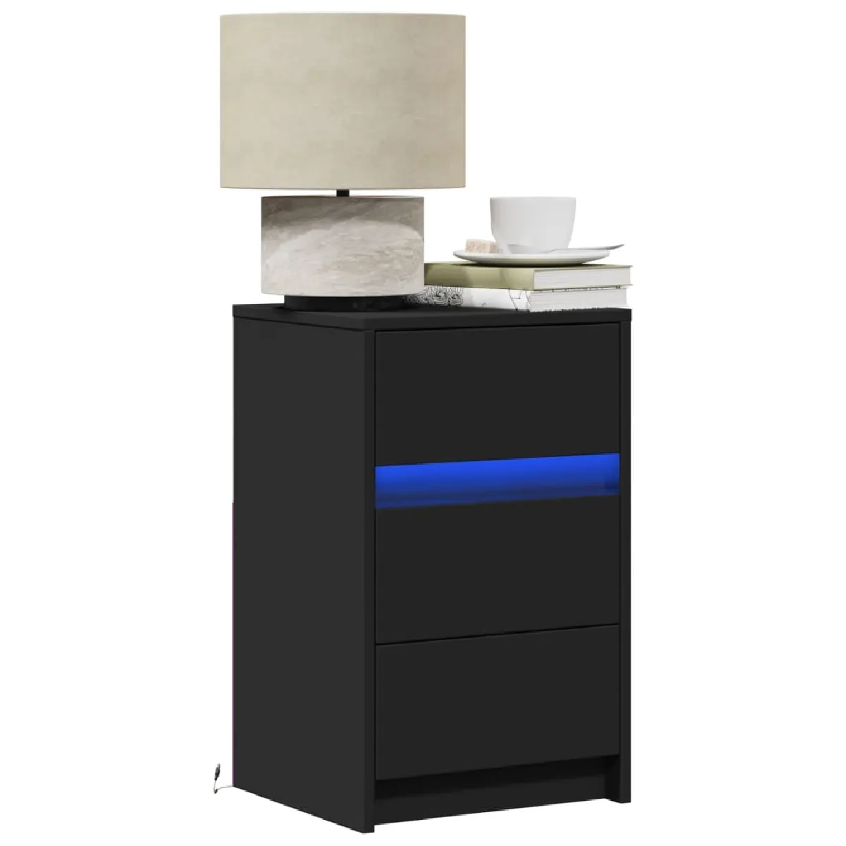 Non Communiqué Noir Vidaxl Armoire De Chevet Avec Lumières Led Bois D'ingénierie, Table D'appoint, Armoire De Lit, Table D'appoint Pour La 852013 - Image 3