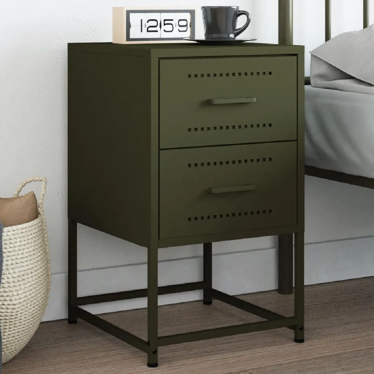 Vidaxl Vert Table De Chevet - Olive