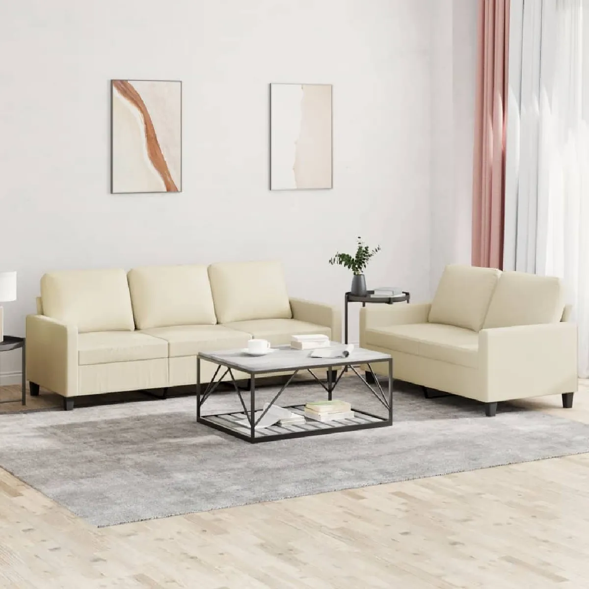 VidaXL Ensemble Canapés 2 pcs Crème - vue 4