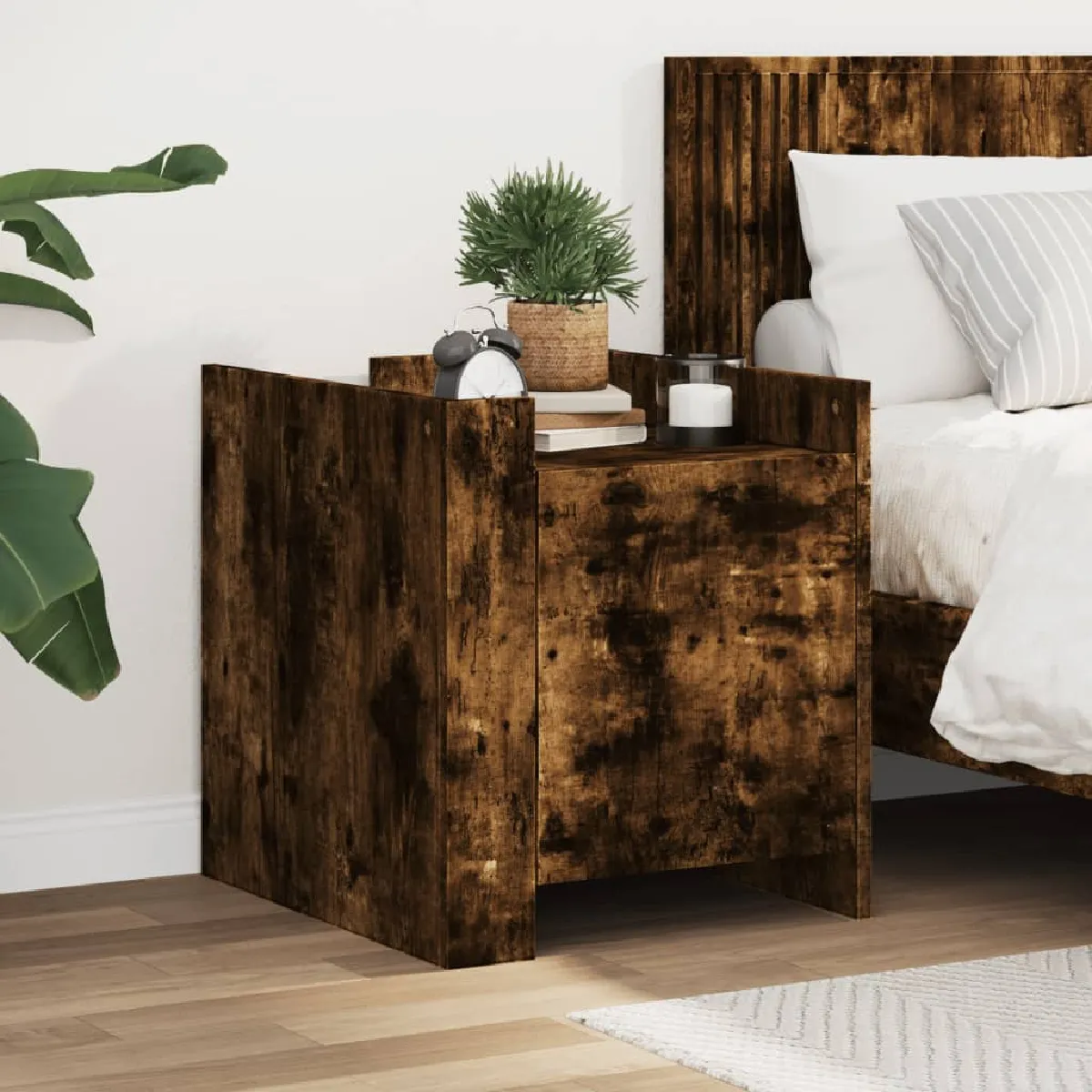 Non Communiqué Marron Table De Chevet Chêne Fumé 45X50x50 Cm Bois D Ingénierie - Image 3