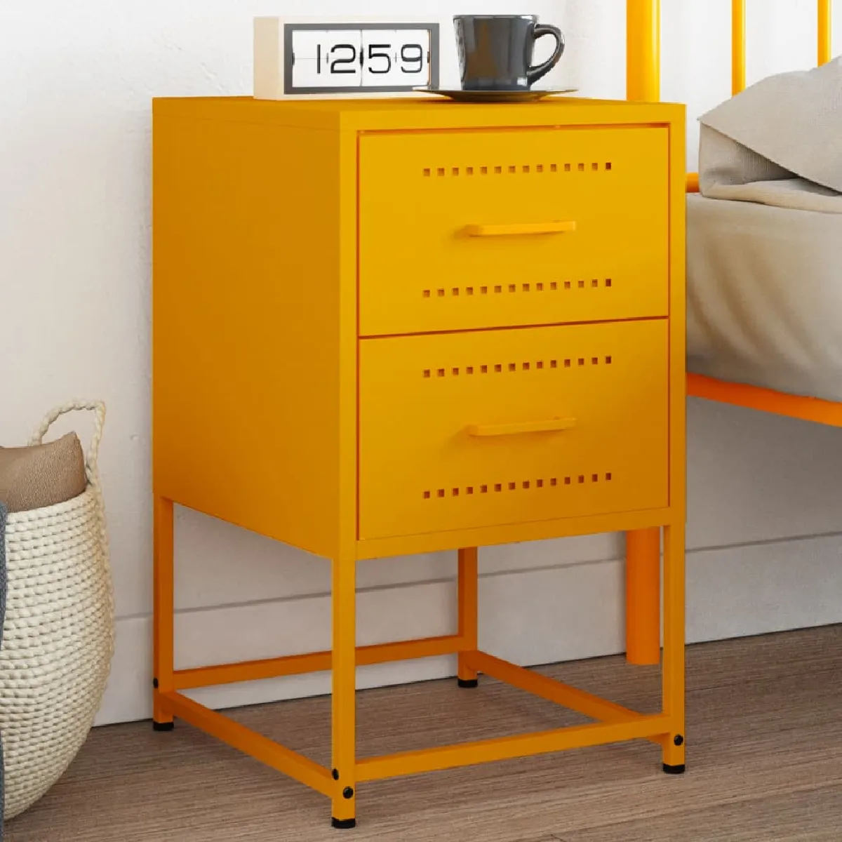 Non Communiqué Jaune Vidaxl Table De Chevet Moutarde 36X39x60,5 Cm Acier, Armoire, Armoire Latérale, Support De Téléphone, Table De Chevet 846464 - Image 3
