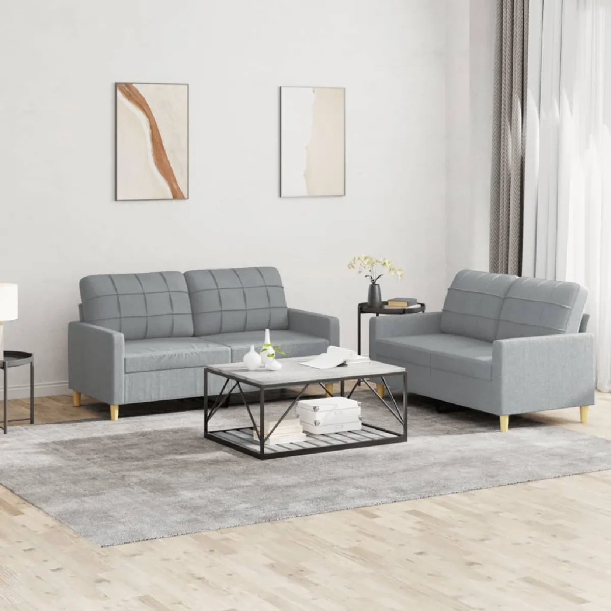 Vidaxl Gris/Clair Ensemble De Canapés 2 Pcs Avec Coussins