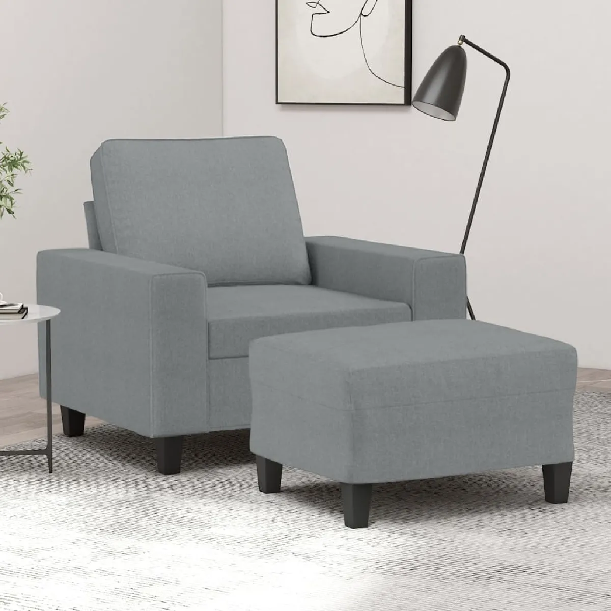vidaXL Fauteuil avec repose-pied - Gris clair