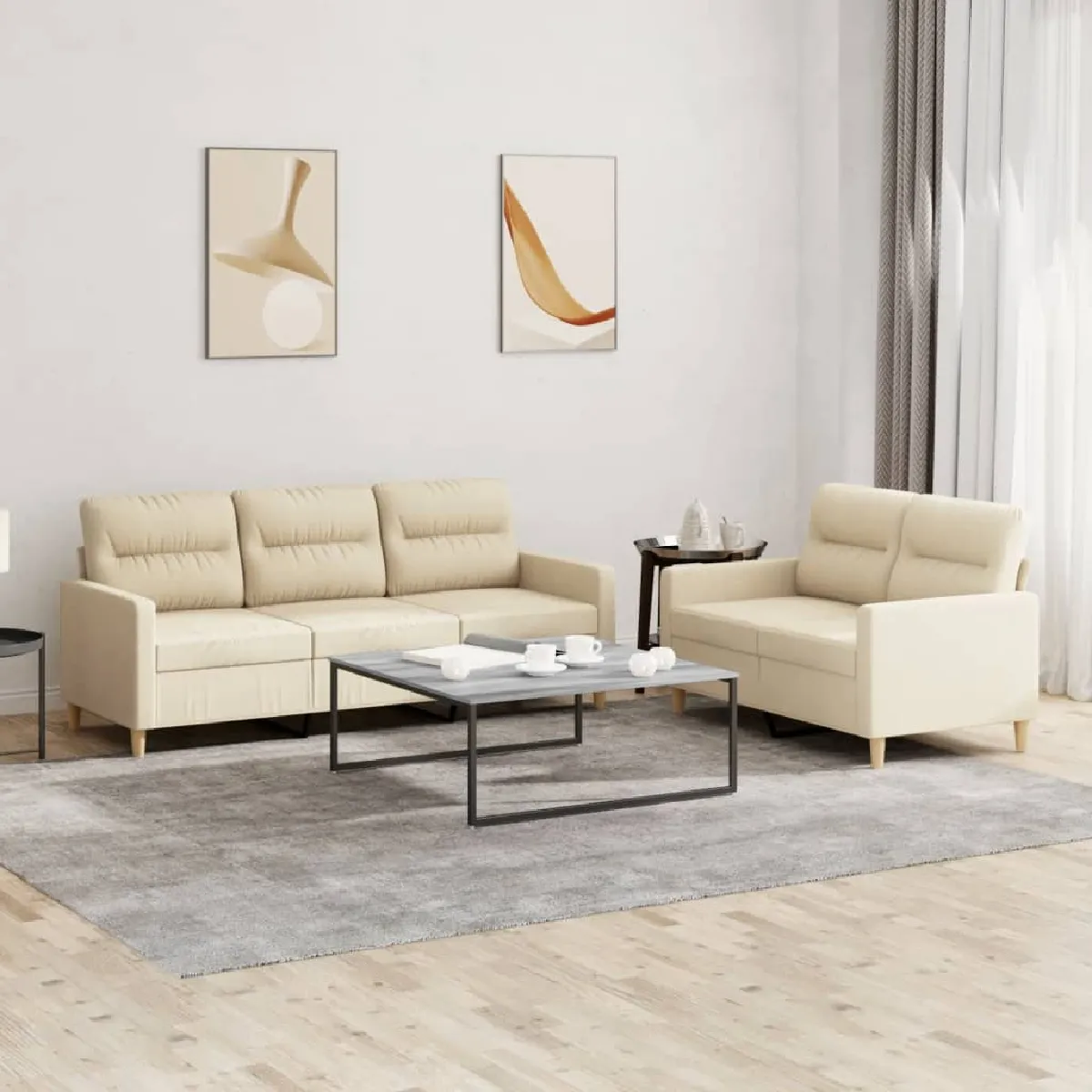 Non Communiqué Crème Vidaxl Ensemble De Canapés 2 Pcs Avec Coussins Tissu3201602 - Image 3