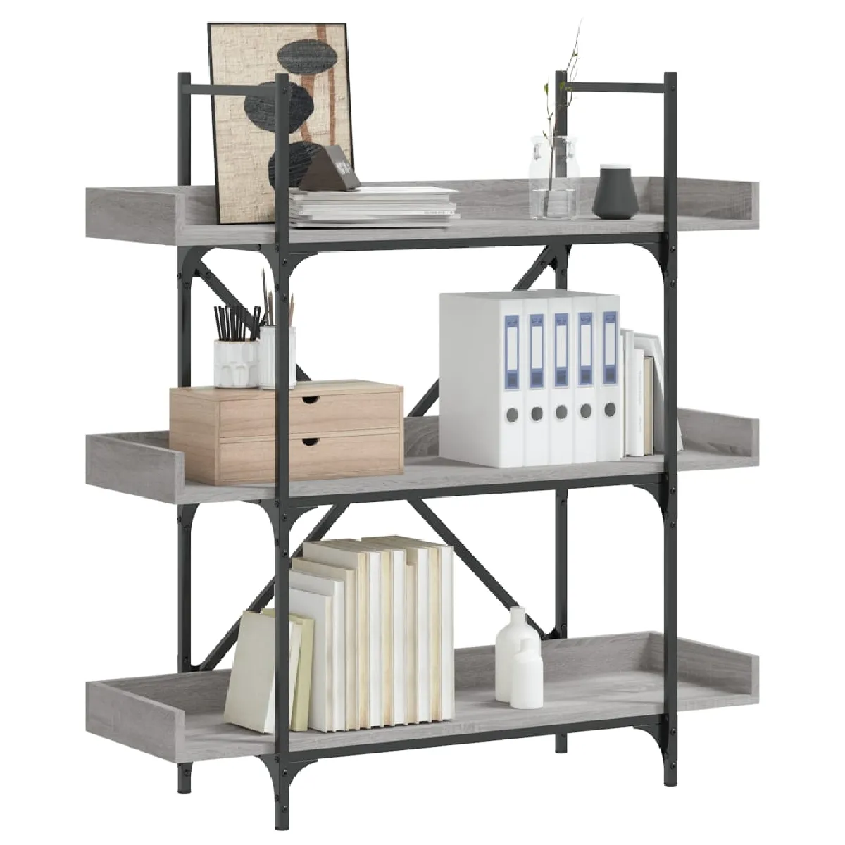 Vidaxl Bibliothèque à 3 niveaux sonoma gris 100x33x108,5 cm 837690