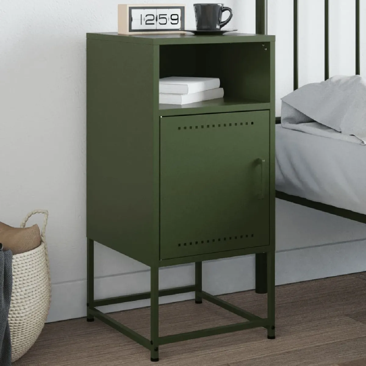Vidaxl Vert Table De Chevet Olive - Acier