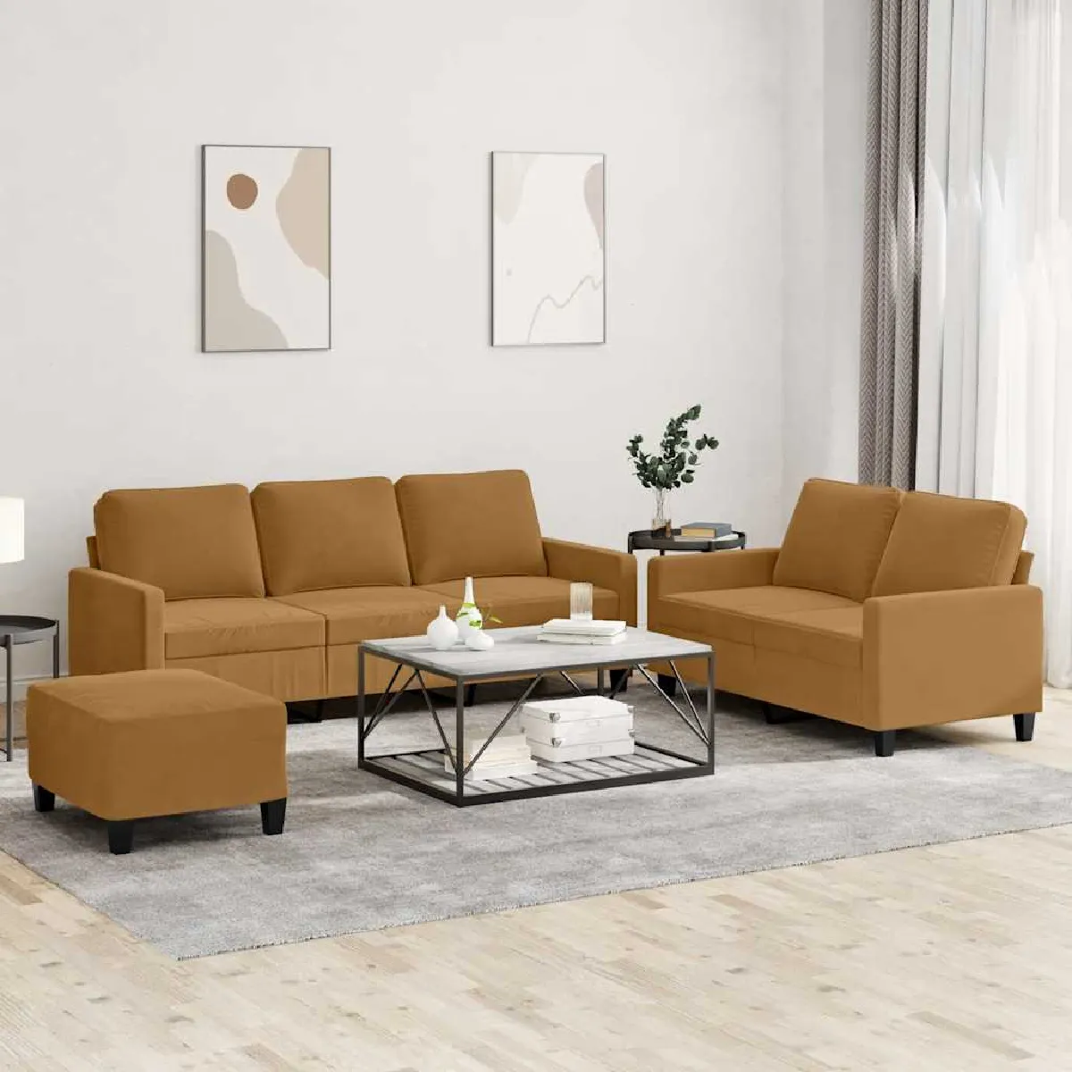 VIDAXL - Canapé - Ensemble 3 pièces - Velours - Marron - Image 3