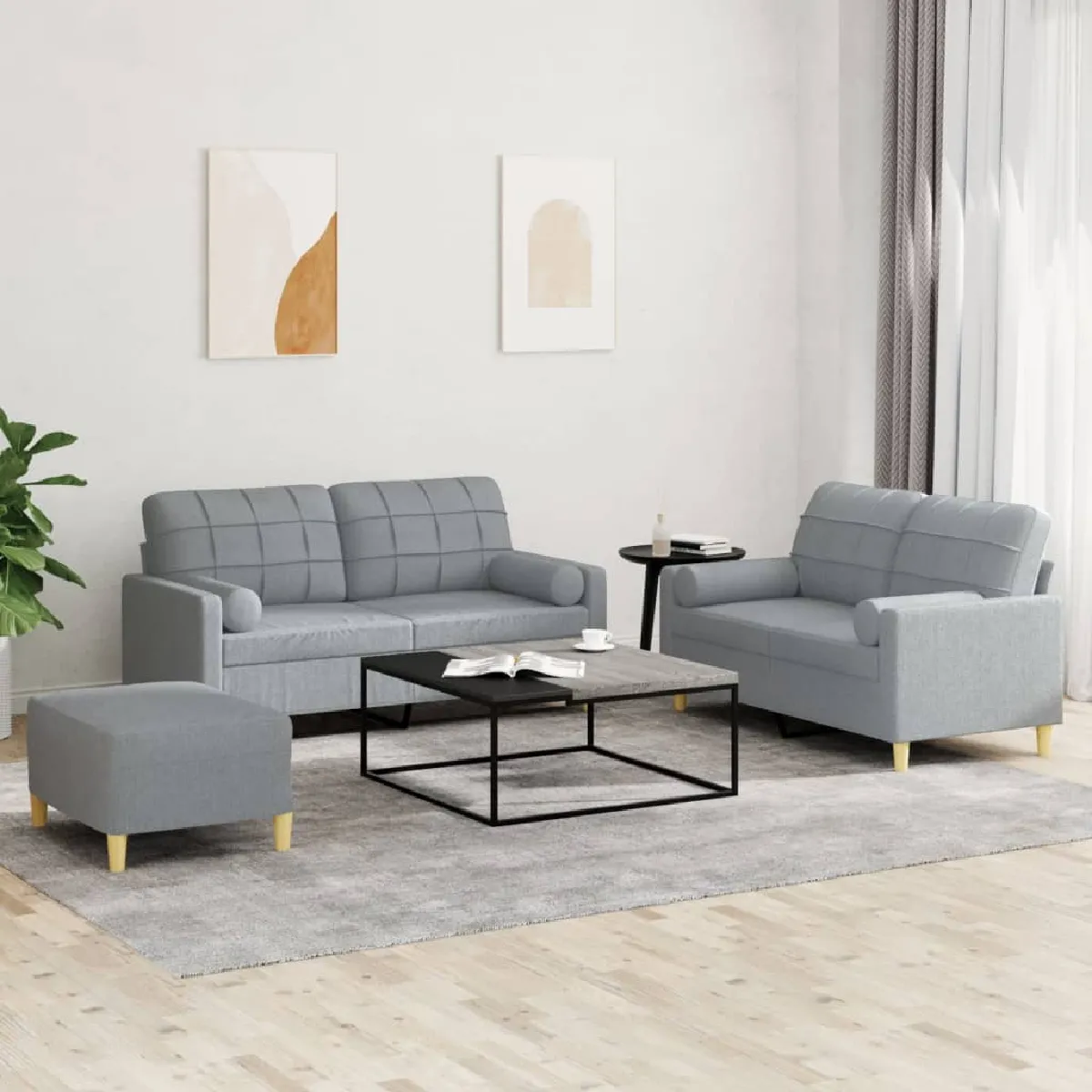 Non Communiqué Gris Clair Ensemble De Canapés 3 Pcs Coussins Tissu - Image 3