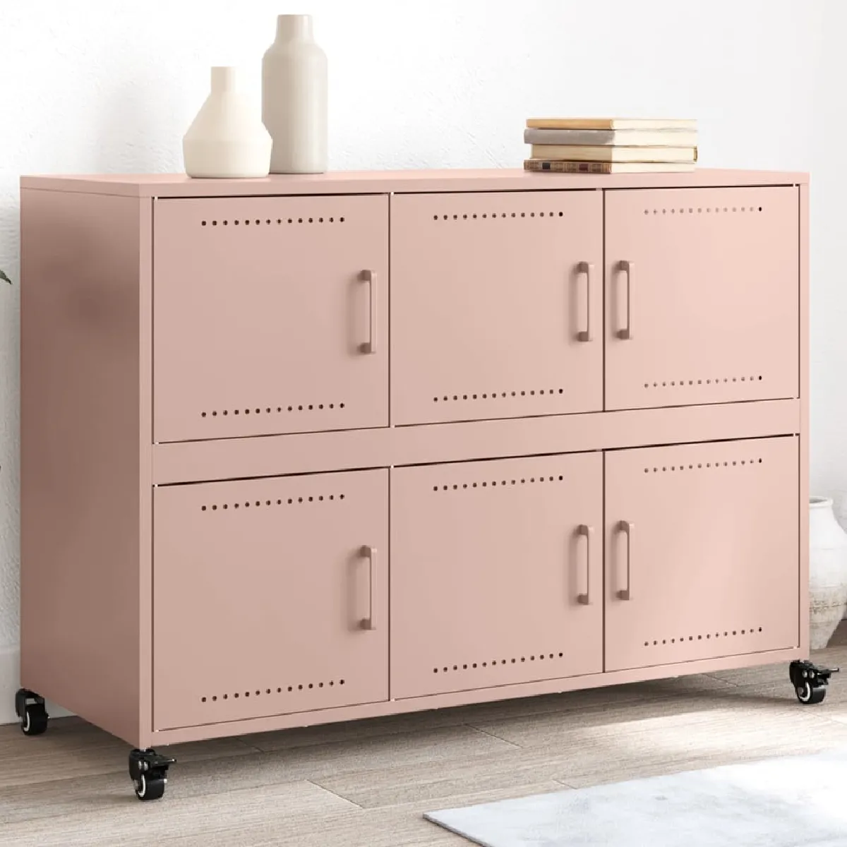 vidaXL Buffet rose en acier