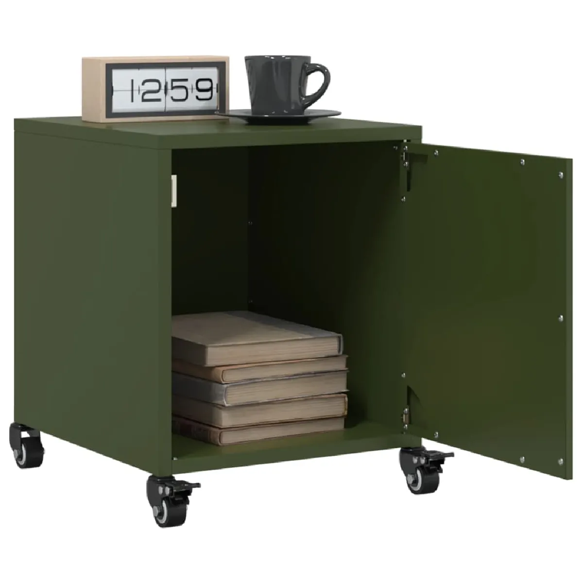 Non Communiqué Vert Vidaxl Tables De Chevet 2 Pcs Olive 36X39x43,5 Cm Acier, Armoire, Armoire Latérale, Support De Téléphone, Table De 846623 - Image 3