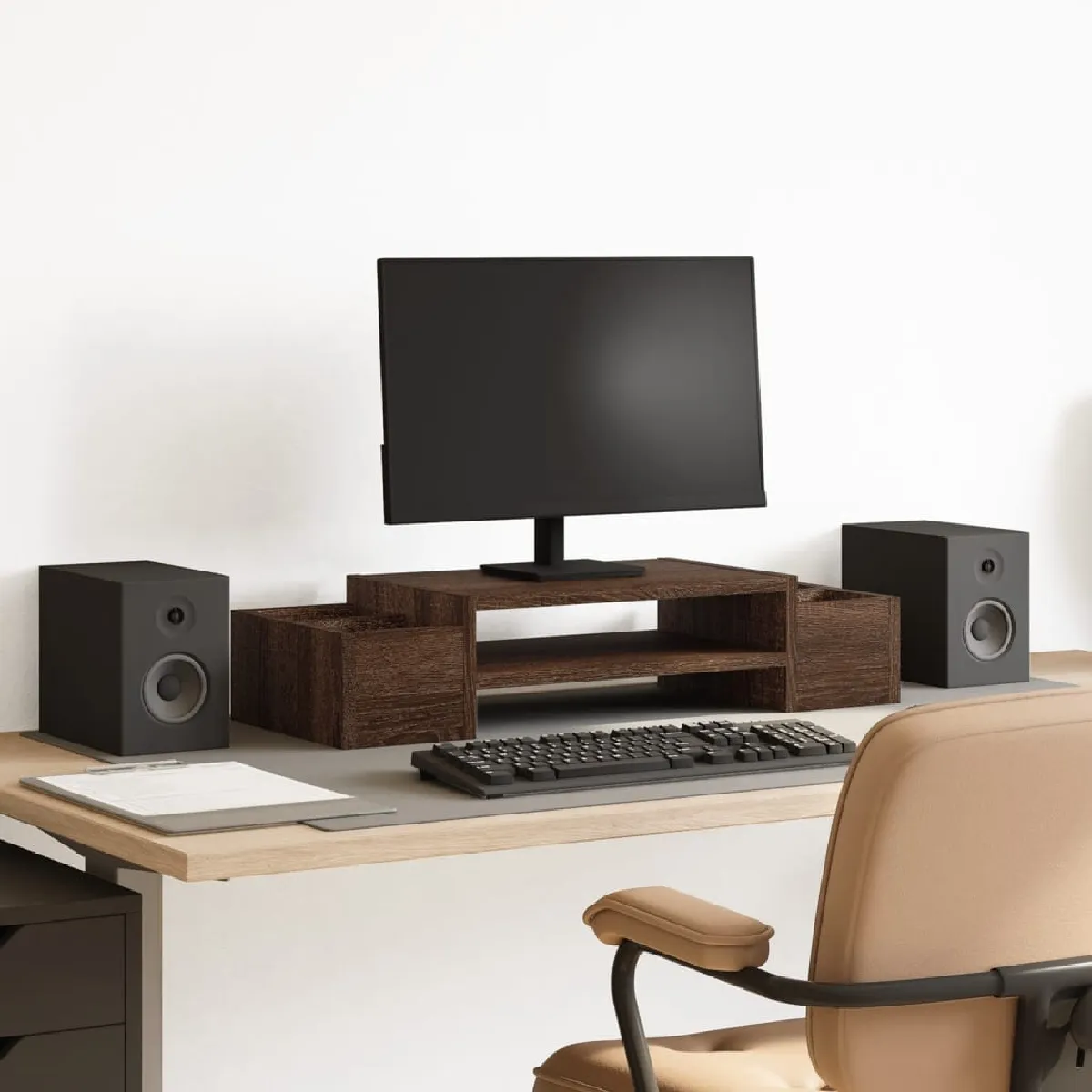 Vidaxl Marron Support De Moniteur Et Rangement Chêne Bois D Ingénierie - Image 2