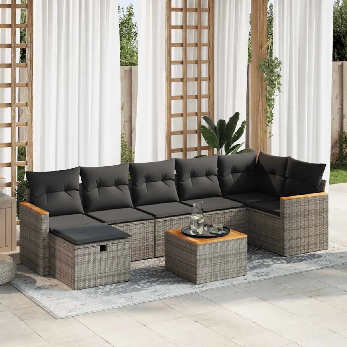 VIDAXL Salon jardin modulaire 8 pcs résine tressée - vue 1