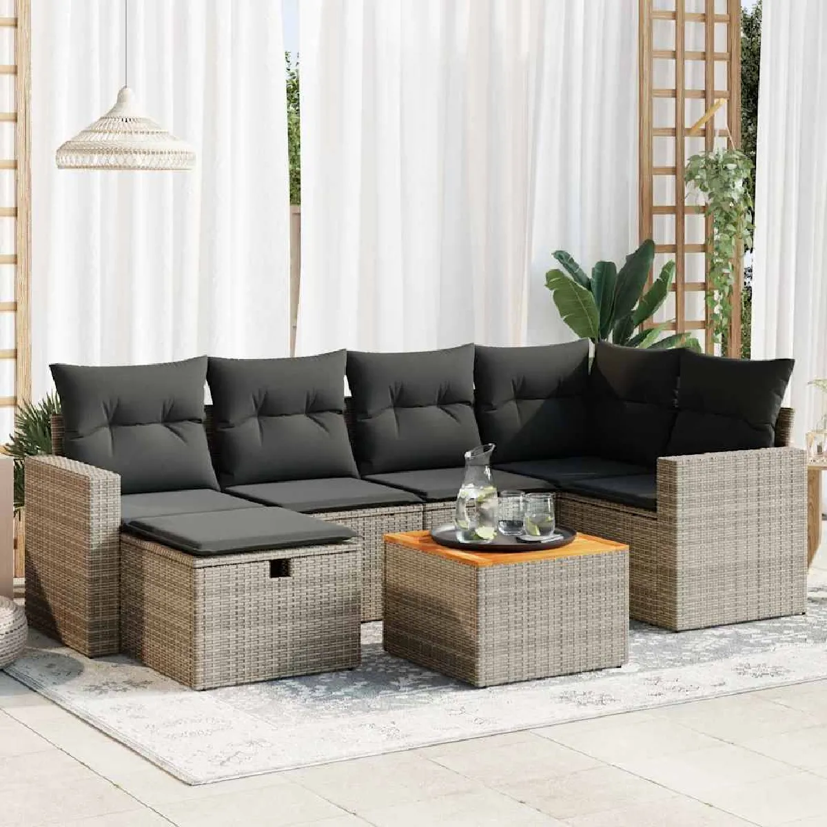 VIDAXL Salon jardin modulaire 7 pcs résine tressée