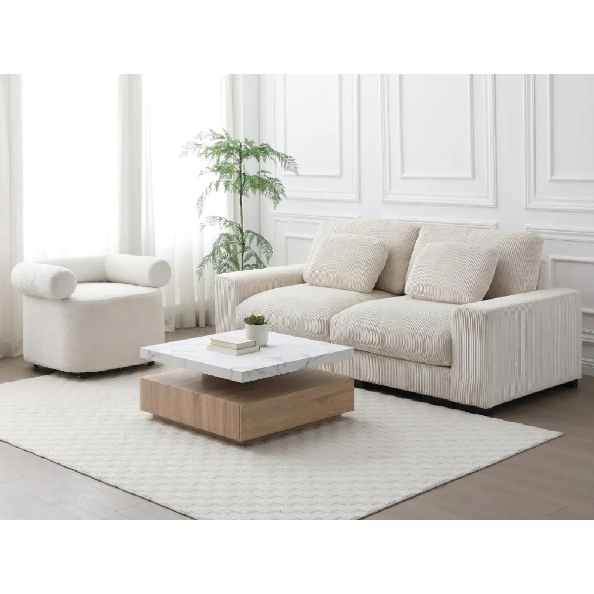 Comparer les prix de Table basse pivotante Kyria - Effet marbre blanc et naturel