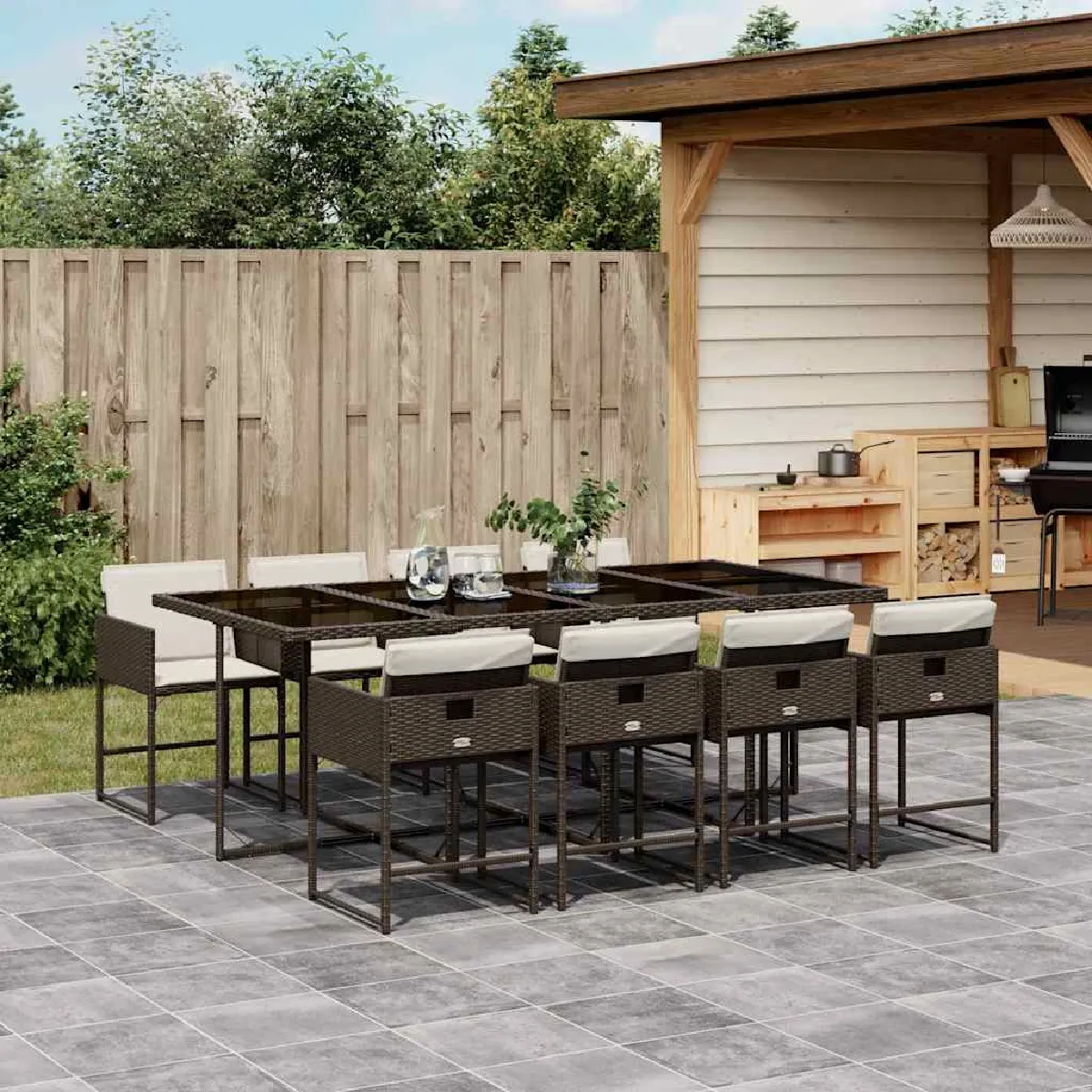 VIDAXL Ensemble à manger 9 pcs - Marron Poly Rotin