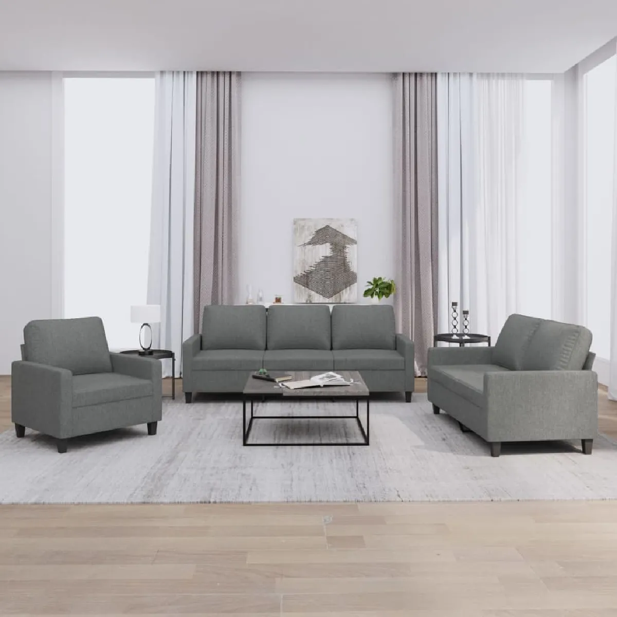 Vidaxl Gris Ensemble 3 Pcs - Foncé