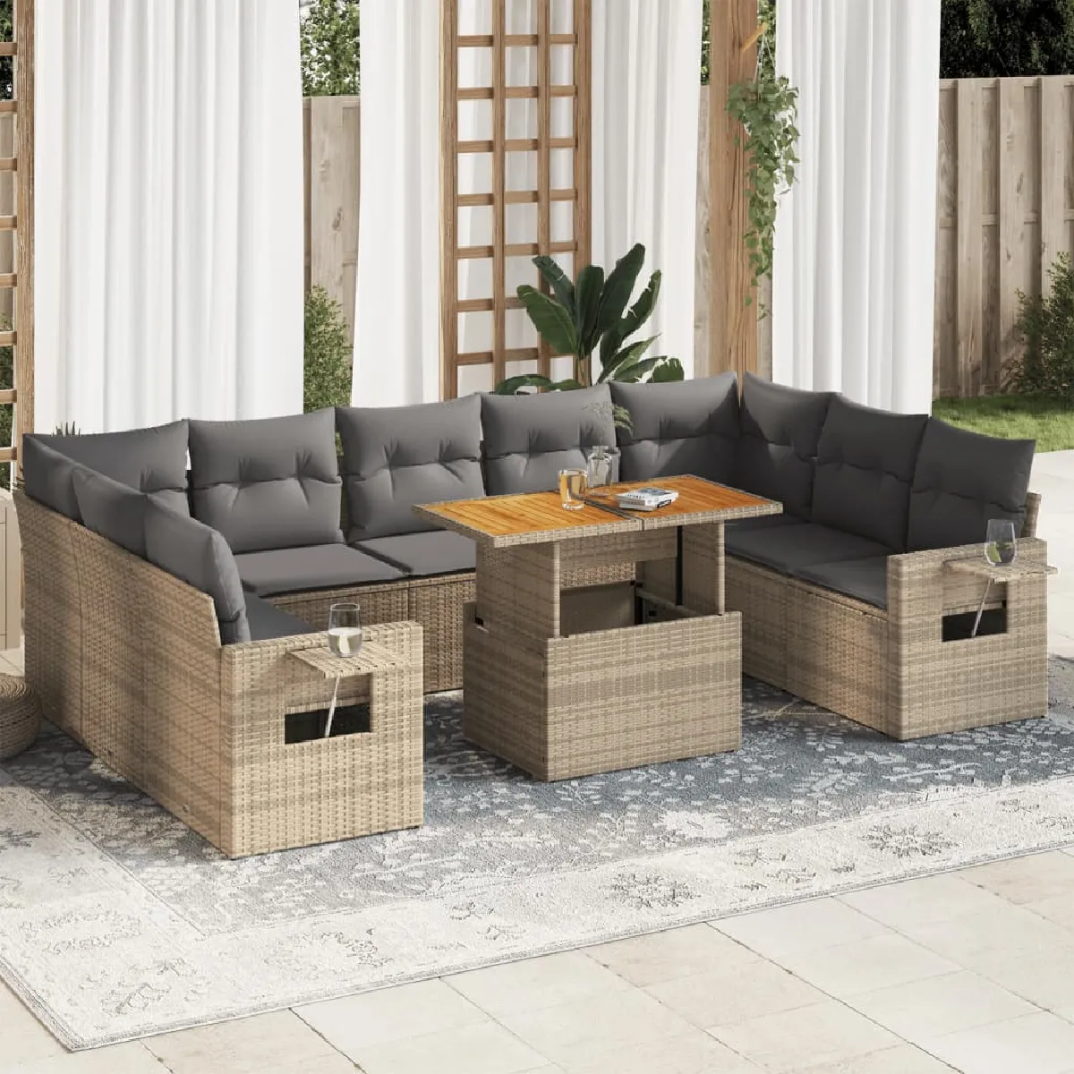 Vidaxl Beige Salon De Jardin 10 Pcs
