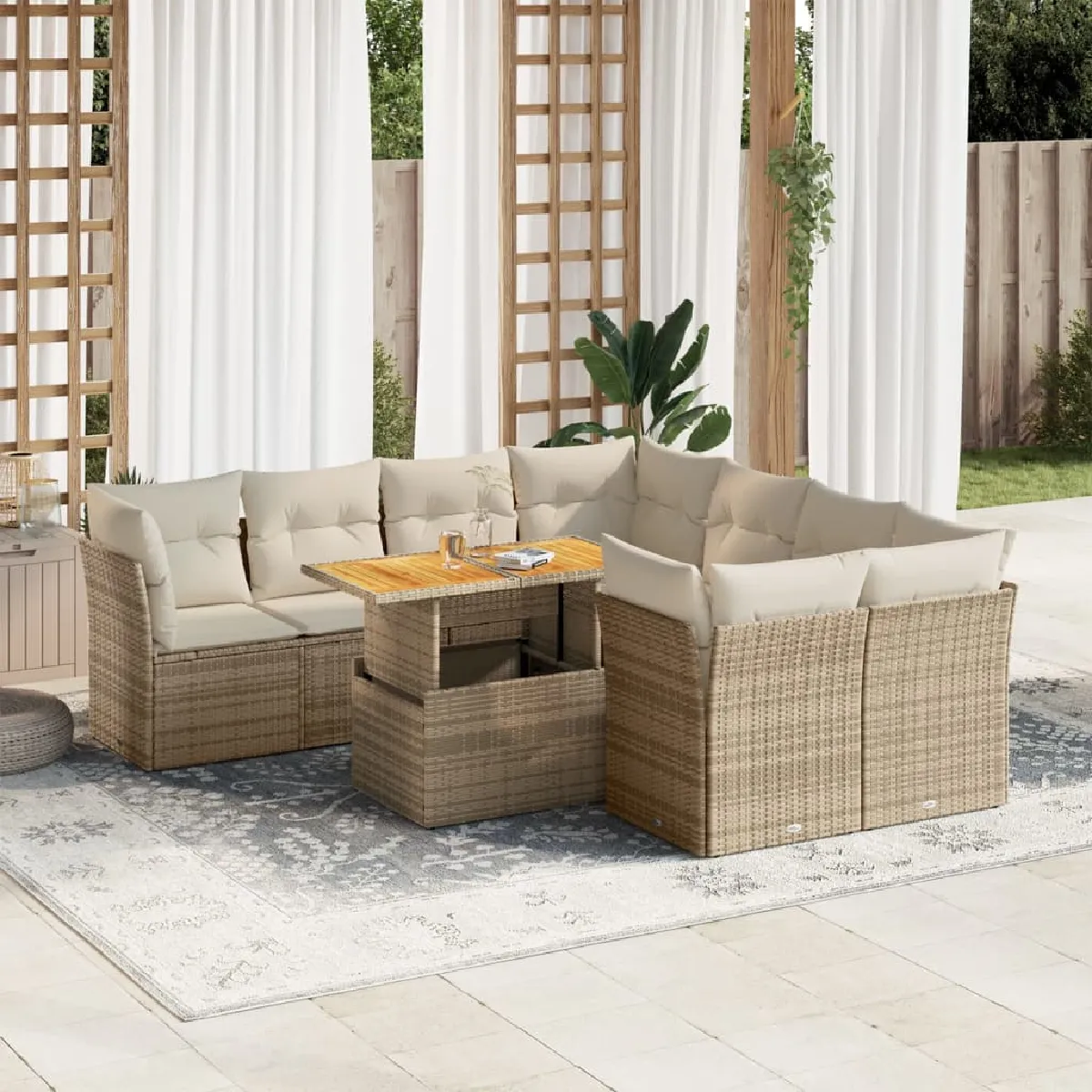 VidaXL Salon de jardin avec coussins 9 pcs beige