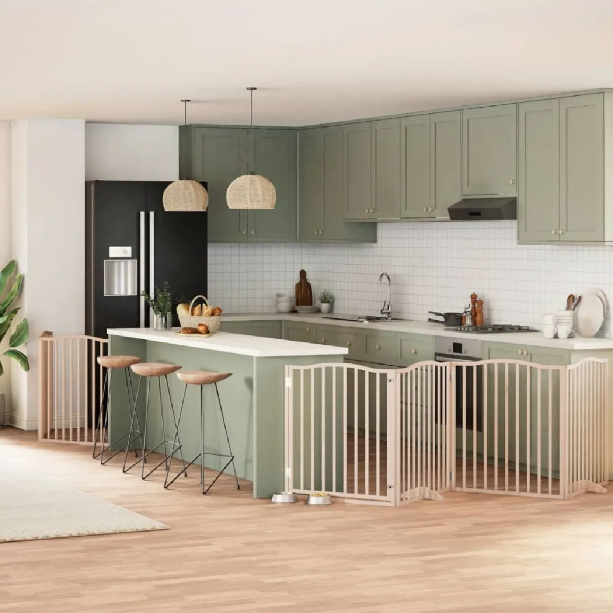 vidaXL Barrière pour chien porte pliable 6 panneaux bois peuplier - vue 9