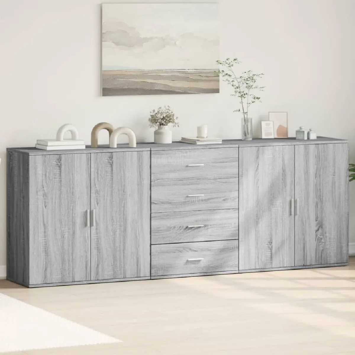 vidaXL Buffets 3 pcs Bois d'ingénierie Sonoma - vue 1