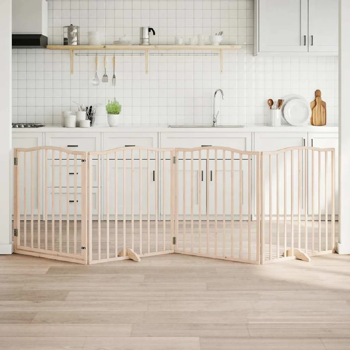 vidaXL Barrière chien avec porte 4 panneaux - vue 4