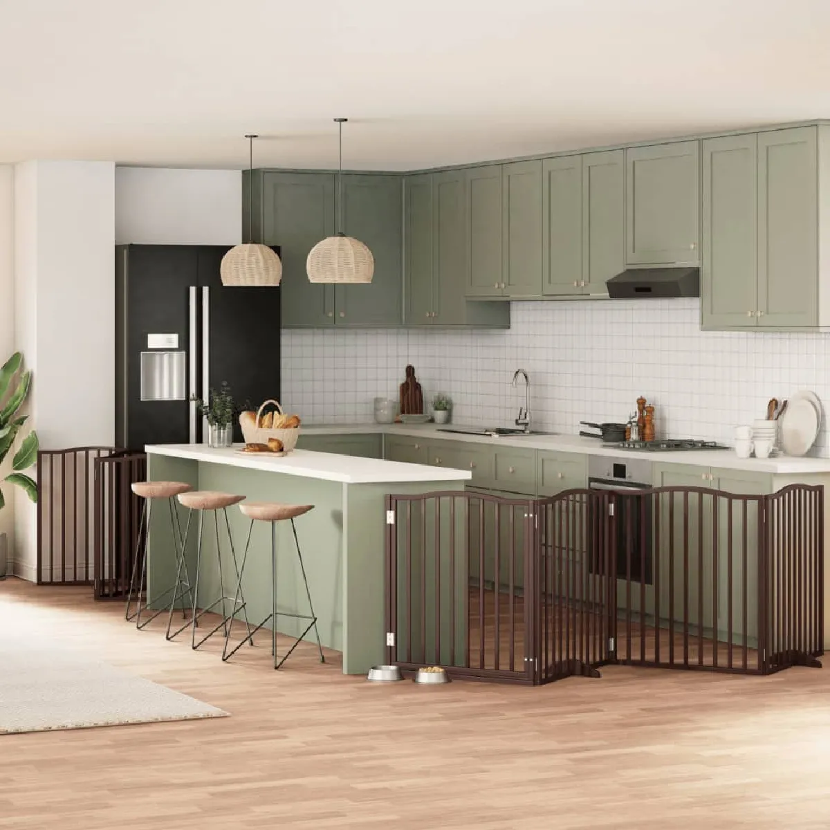 vidaXL Barrière pour chien porte pliable 10 panneaux bois de peuplier - vue 9