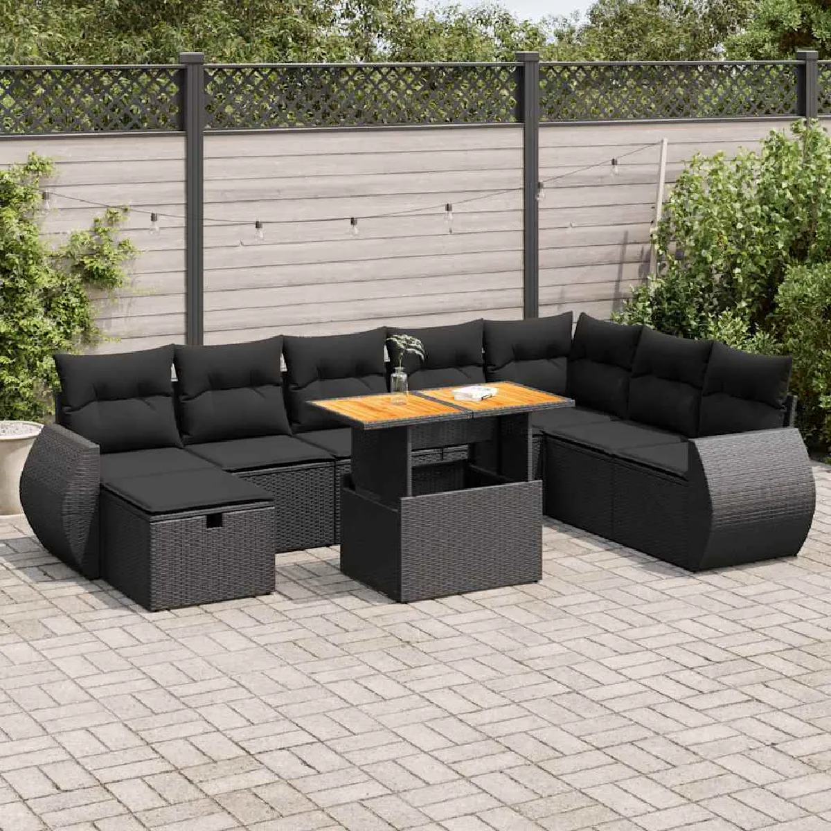 VIDAXL Salon de jardin 9 pcs Résine tressée et acacia - vue 1