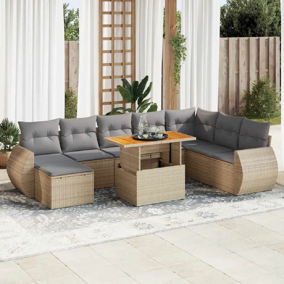 Salon de jardin 9 pcs coussin vidaXL - vue 2
