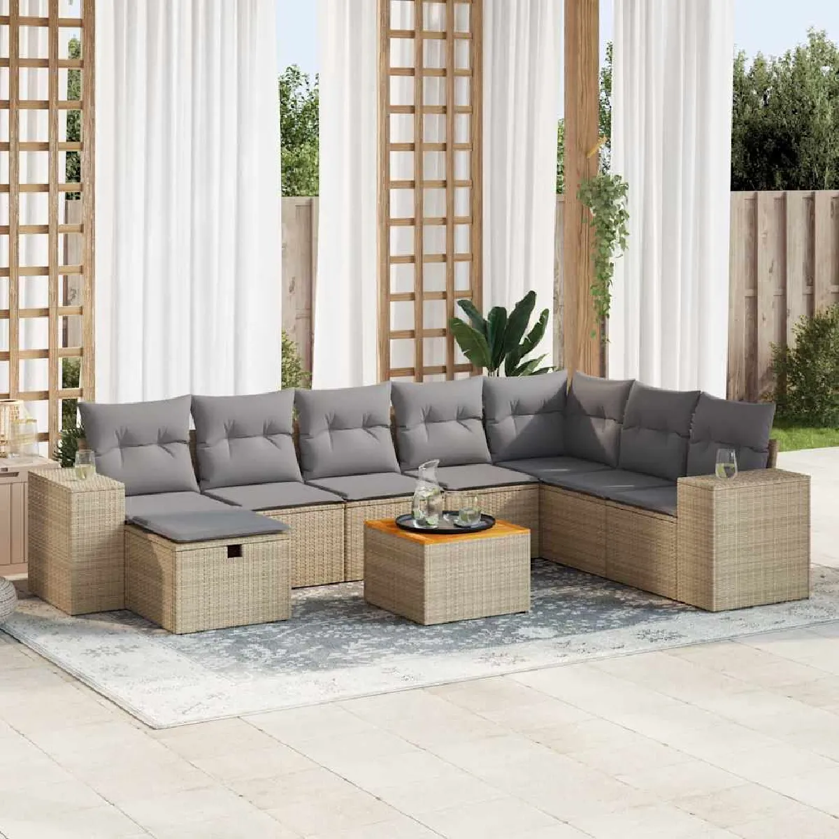 vidaXL Salon de Jardin avec Coussins 9 pcs Canapés avec Pieds Réglables Ensemble de Meubles dExtérieur Patio Terrasse 3249911
